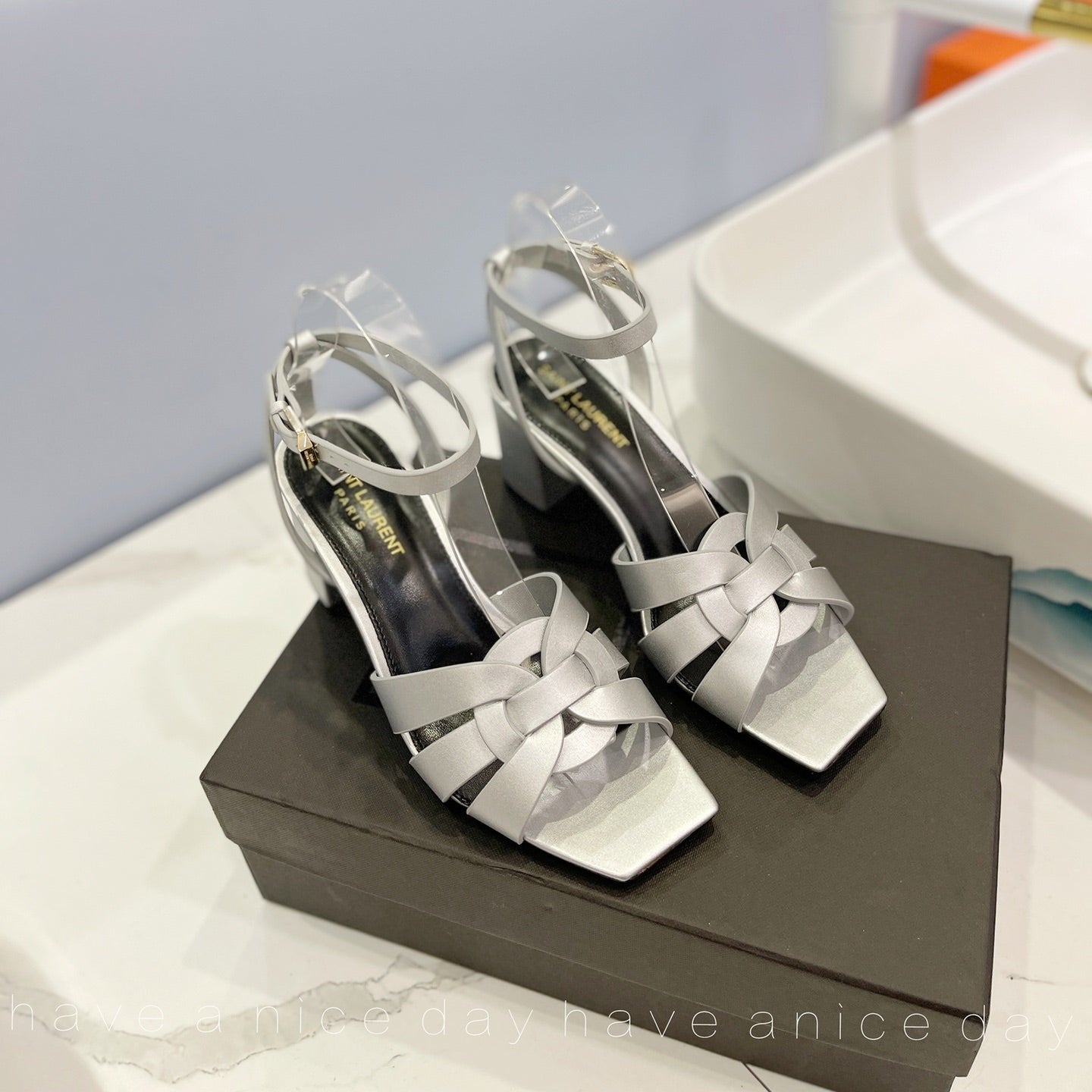 Luxury Saint Laurent SL TRIBUTE SANDAL SILVER CALFSKIN