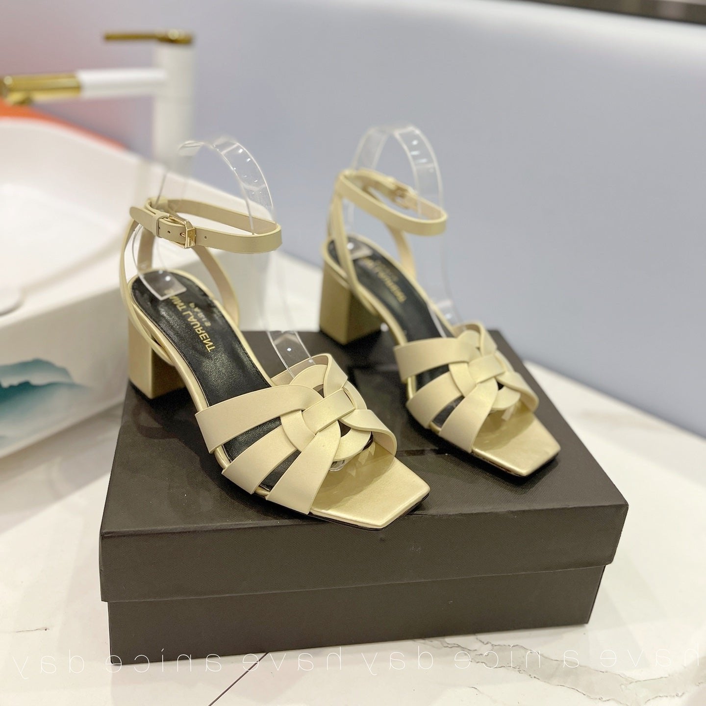 Luxury Saint Laurent SL TRIBUTE SANDAL PASTEL YELLOW CALFSKIN