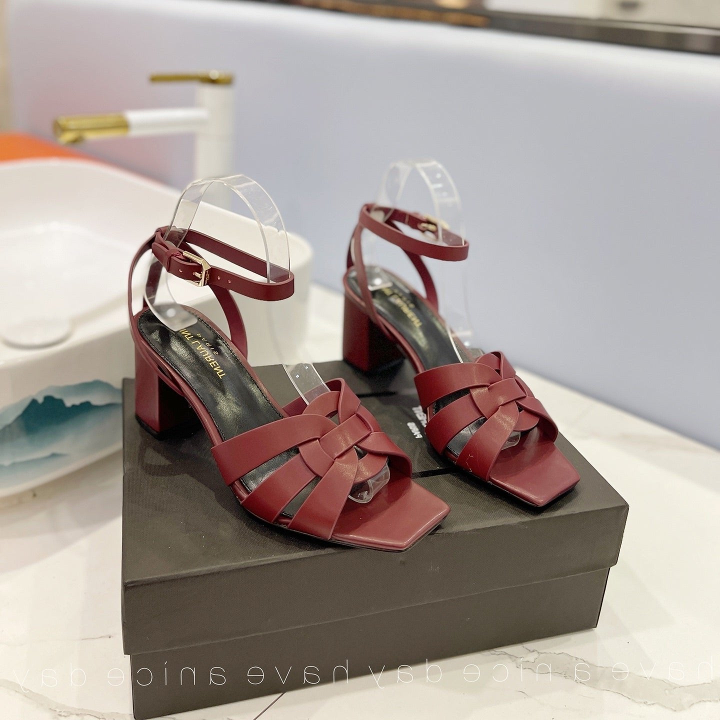 Luxury Saint Laurent SL TRIBUTE SANDAL BERRY CALFSKIN