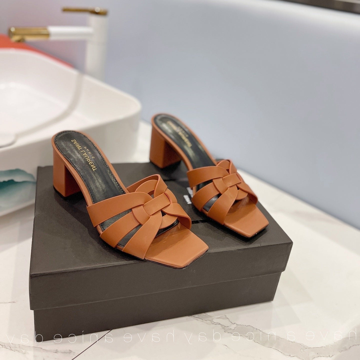 Luxury Saint Laurent SL TRIBUTE MULES COPPER CALFSKIN