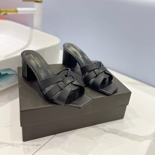 Luxury Saint Laurent SL TRIBUTE MULES BLACK CALFSKIN