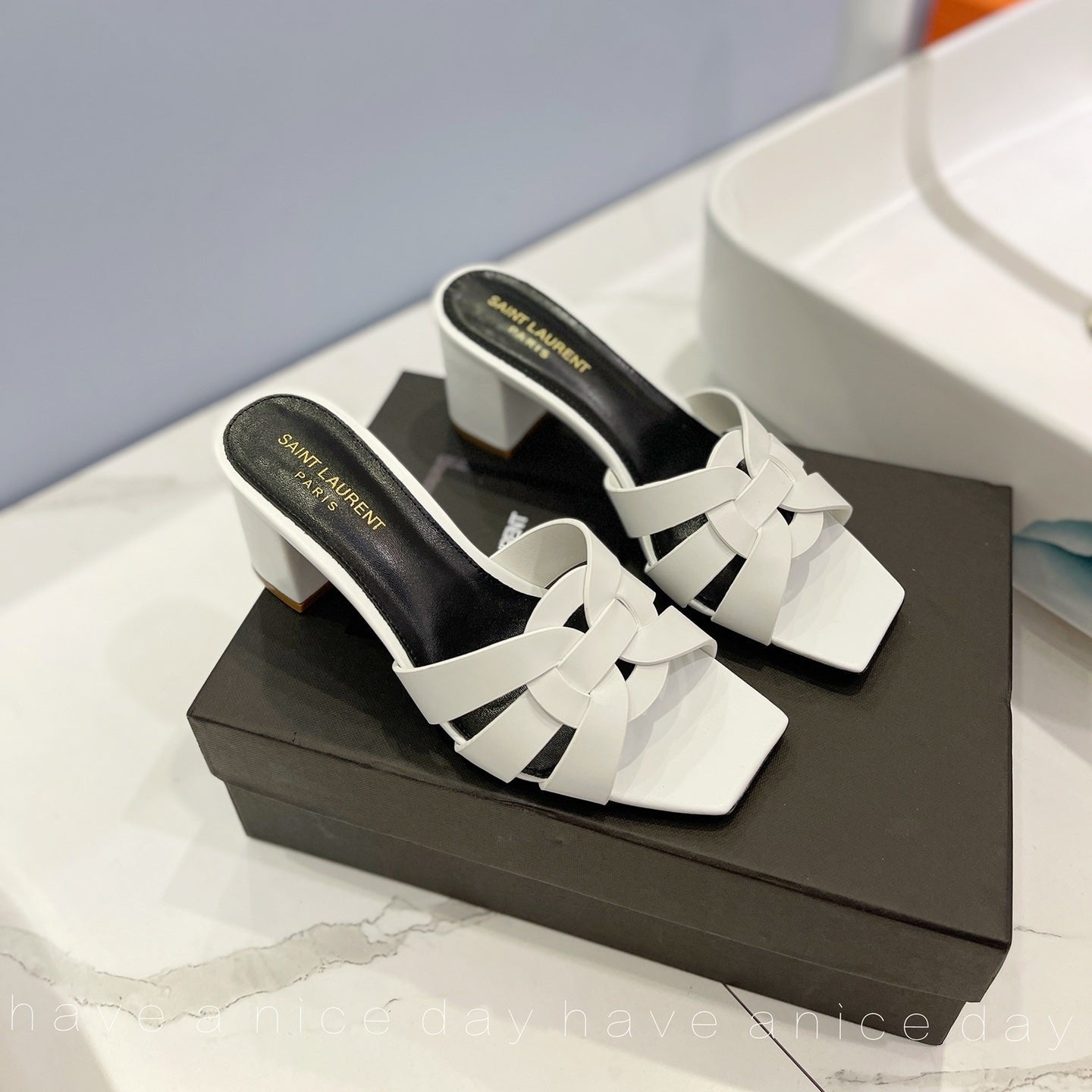 Luxury Saint Laurent SL TRIBUTE MULES WHITE CALFSKIN