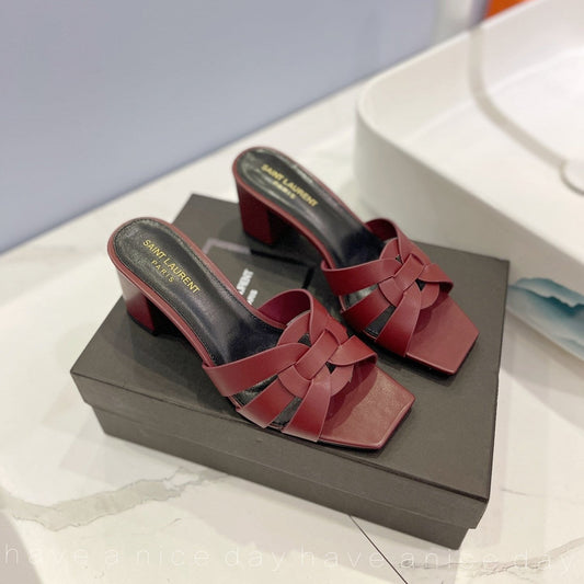 Luxury Saint Laurent SL TRIBUTE MULES BERRY CALFSKIN