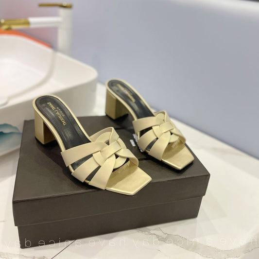 Luxury Saint Laurent SL TRIBUTE MULES FLAX CALFSKIN