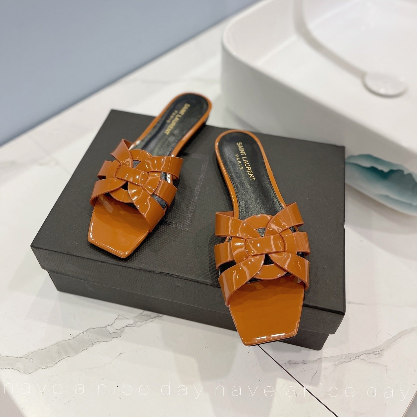 Luxury Saint Laurent SL TRIBUTE SLIPPERS GLOSSY COPPER CALFSKIN