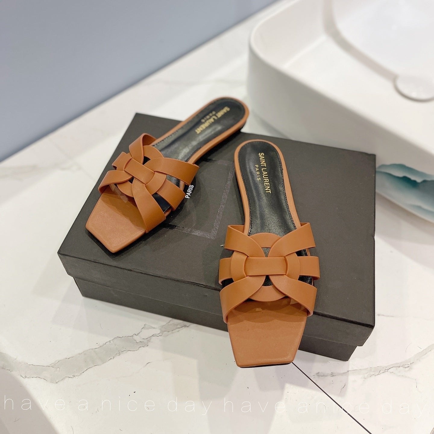 Luxury Saint Laurent SL TRIBUTE SLIPPERS COPPER CALFSKIN