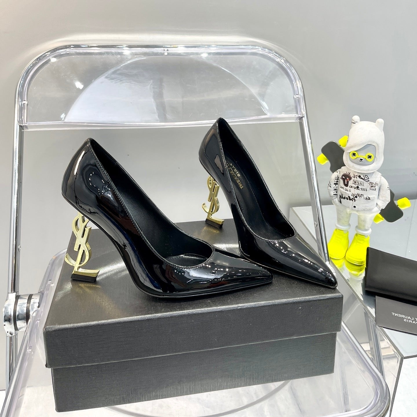 Luxury Saint Laurent SL OPYUM BASIC HIGH HEEL BLACK CALFSKIN-GOLD HEEL