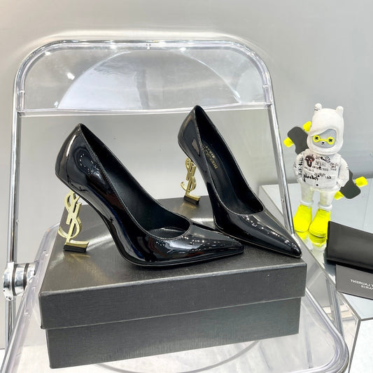 Luxury Saint Laurent SL OPYUM BASIC HIGH HEEL BLACK CALFSKIN-GOLD HEEL
