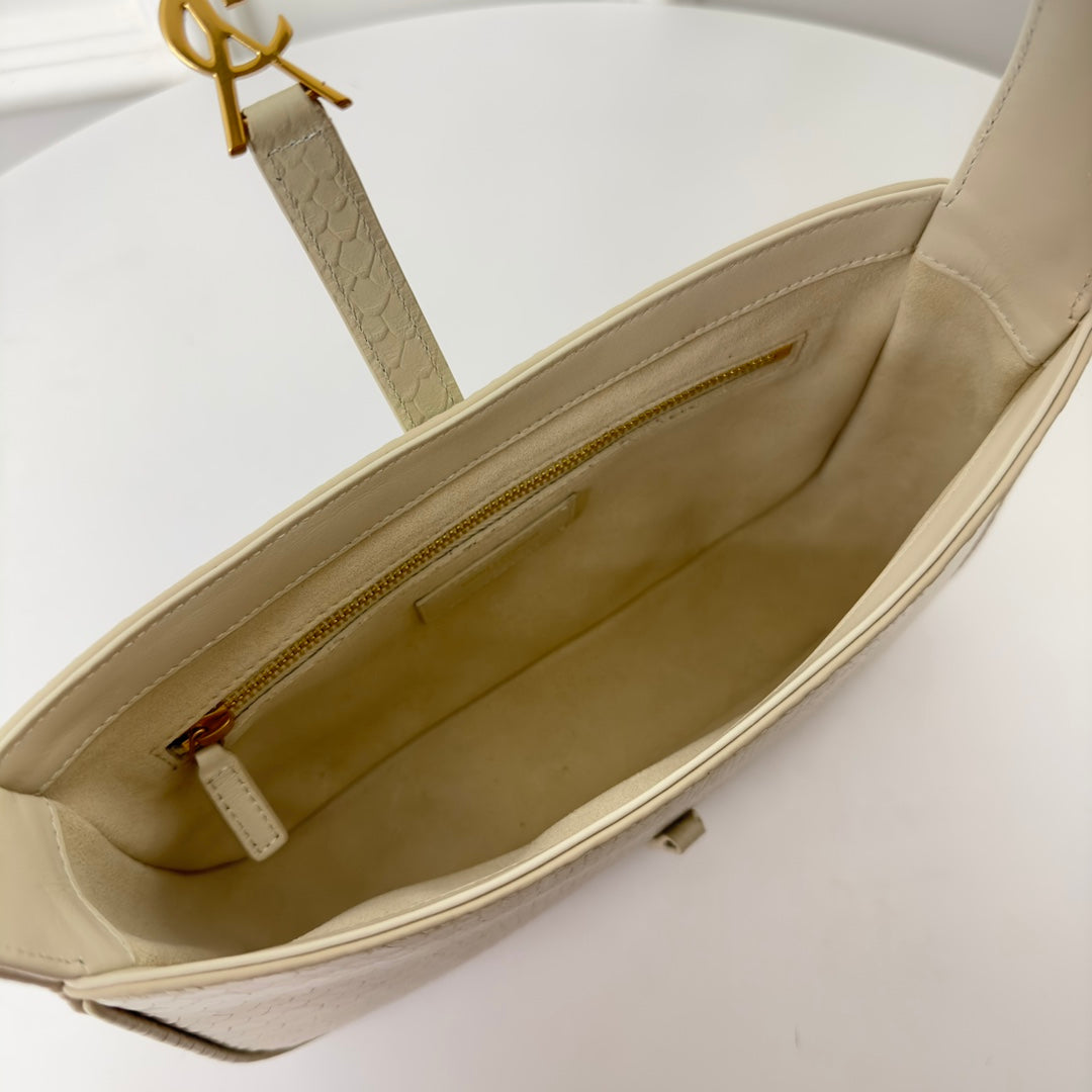 Luxury Saint Laurent Le 5 a 7 24 Snake White Lambskin Ghw