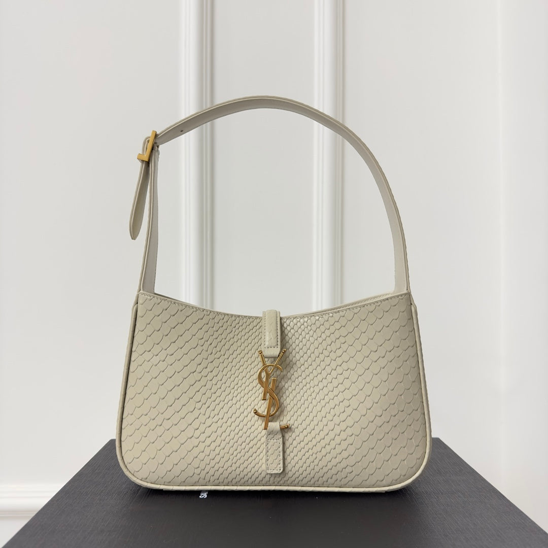 Luxury Saint Laurent Le 5 a 7 24 Snake White Lambskin Ghw