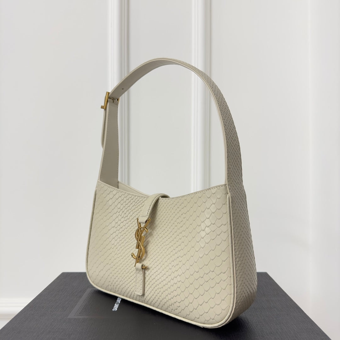 Luxury Saint Laurent Le 5 a 7 24 Snake White Lambskin Ghw