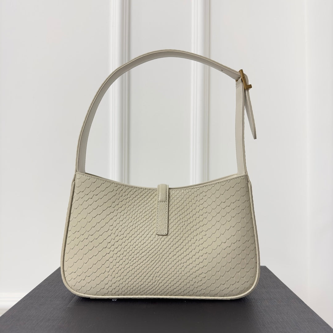Luxury Saint Laurent Le 5 a 7 24 Snake White Lambskin Ghw