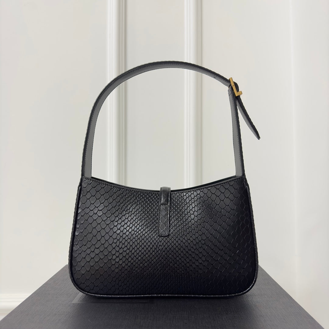 Luxury Saint Laurent Le 5 a 7 24 Snake Black Lambskin Ghw