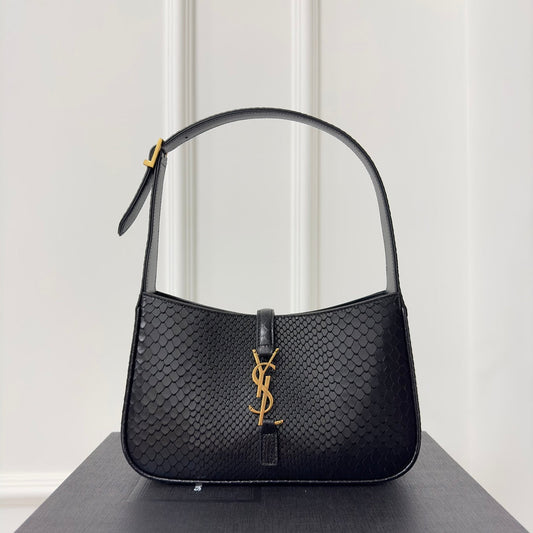 Luxury Saint Laurent Le 5 a 7 24 Snake Black Lambskin Ghw