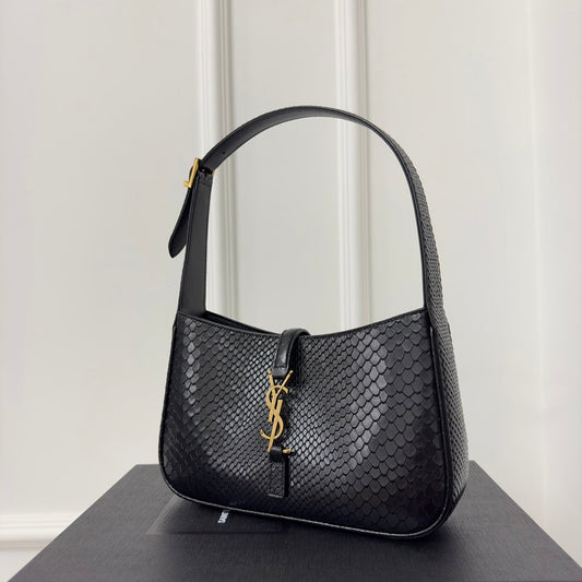Luxury Saint Laurent Le 5 a 7 24 Snake Black Lambskin Ghw