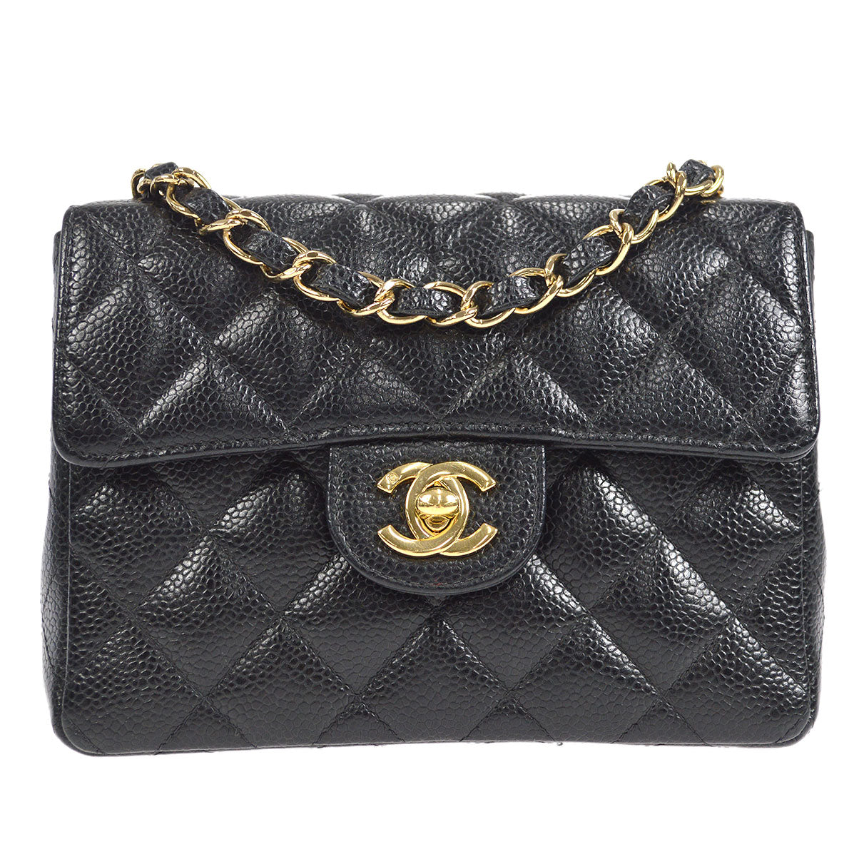 CHANEL 2003-2004 Classic Square Flap Mini 17 Black Caviar 27083