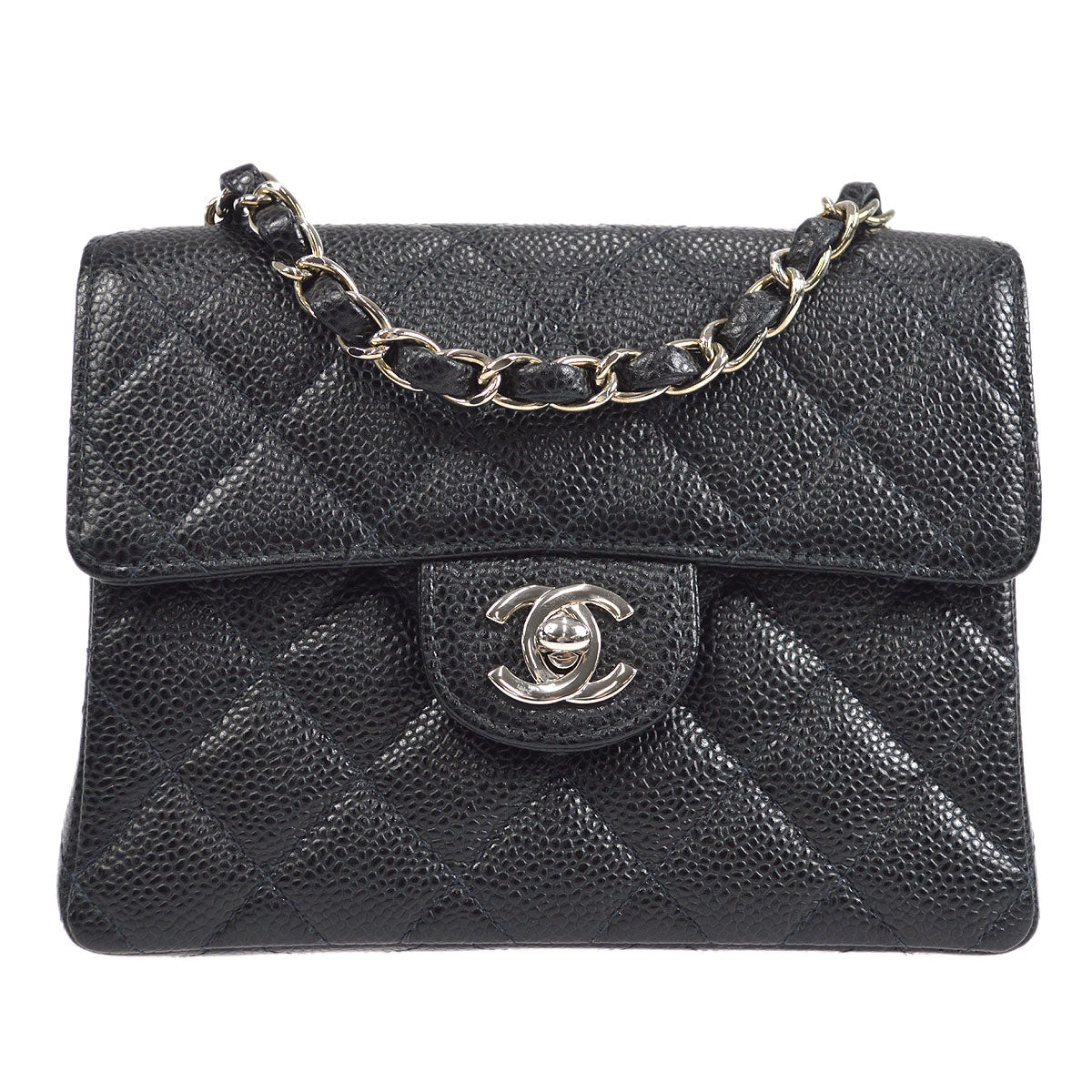 CHANEL 2000-2001 Classic Square Flap Mini 17 Black Caviar 27254