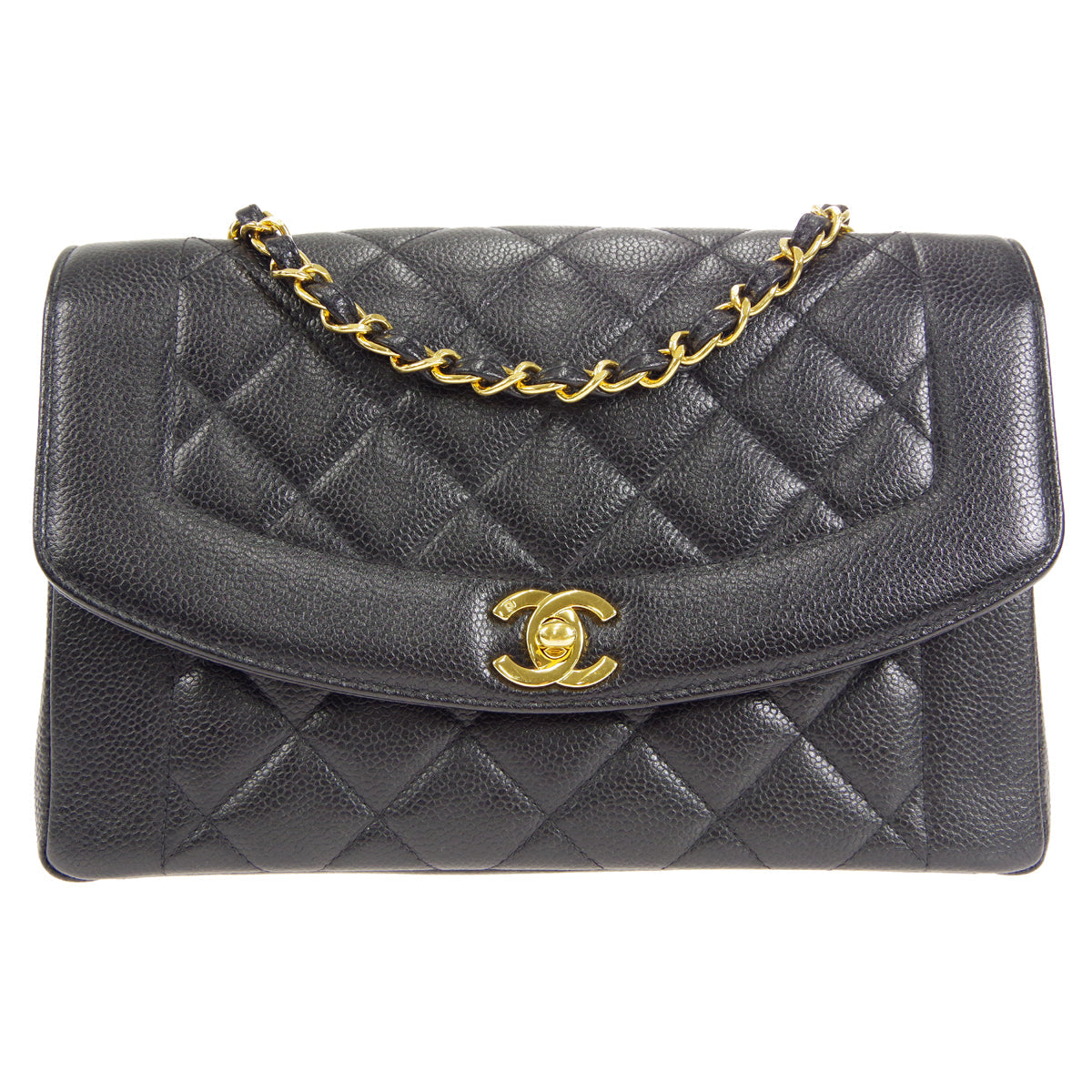 CHANEL 1997-1999 Tall Diana Flap Medium Black Caviar 27060