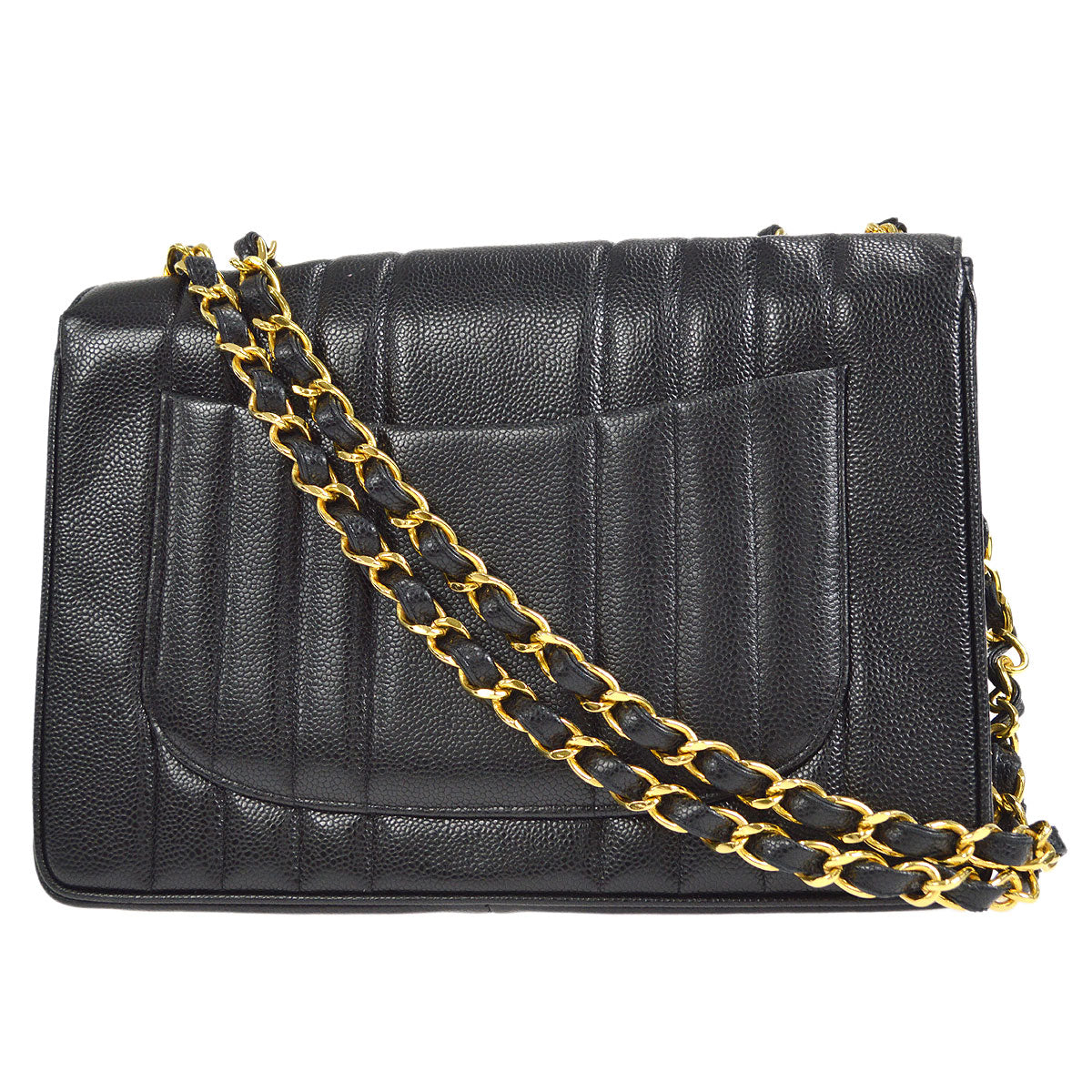 CHANEL★ 1991-1994 Vertical Classic Flap Jumbo Black Caviar 27226