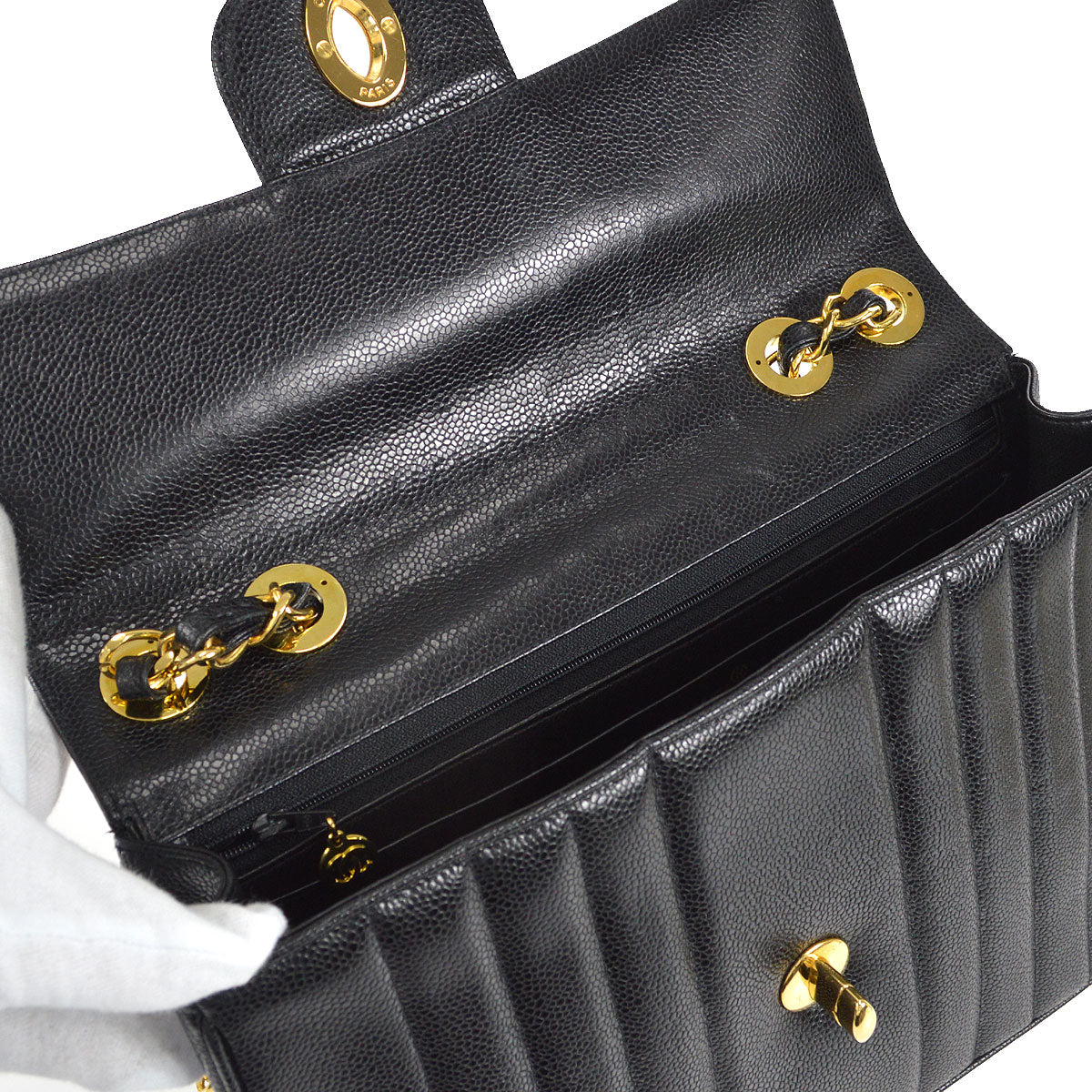 CHANEL★ 1991-1994 Vertical Classic Flap Jumbo Black Caviar 27226