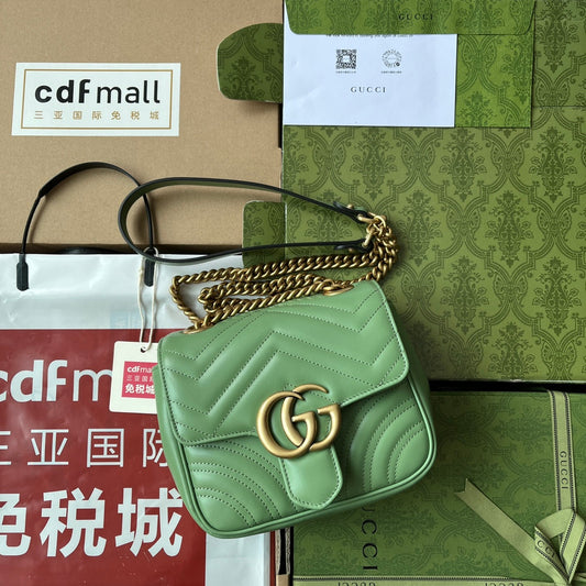 Luxury Gucci gg marmont mini 18cm green calfskin gold hardware
