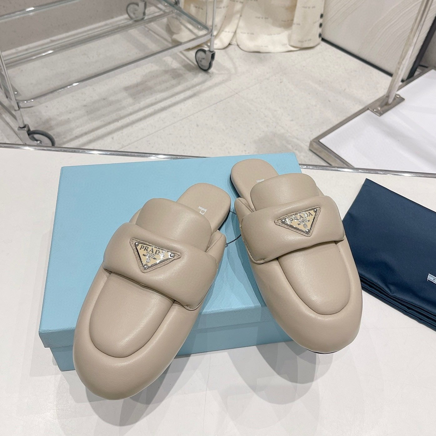 Luxury PradaSOFT PADDED NAPPA SHEARLING MULES BEIGE LAMBSKIN