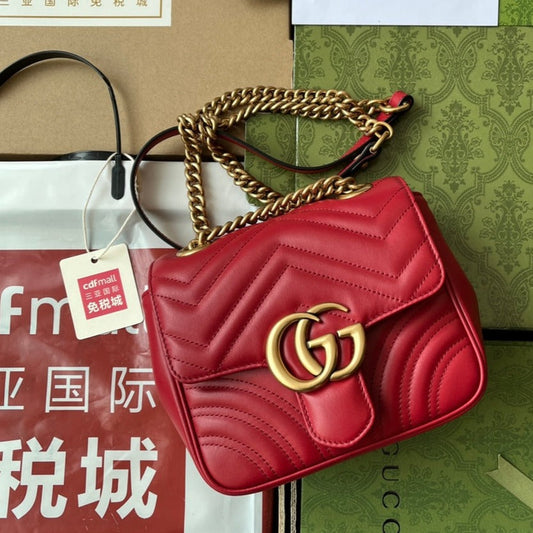 Luxury Gucci gg marmont mini 18cm red calfskin gold hardware