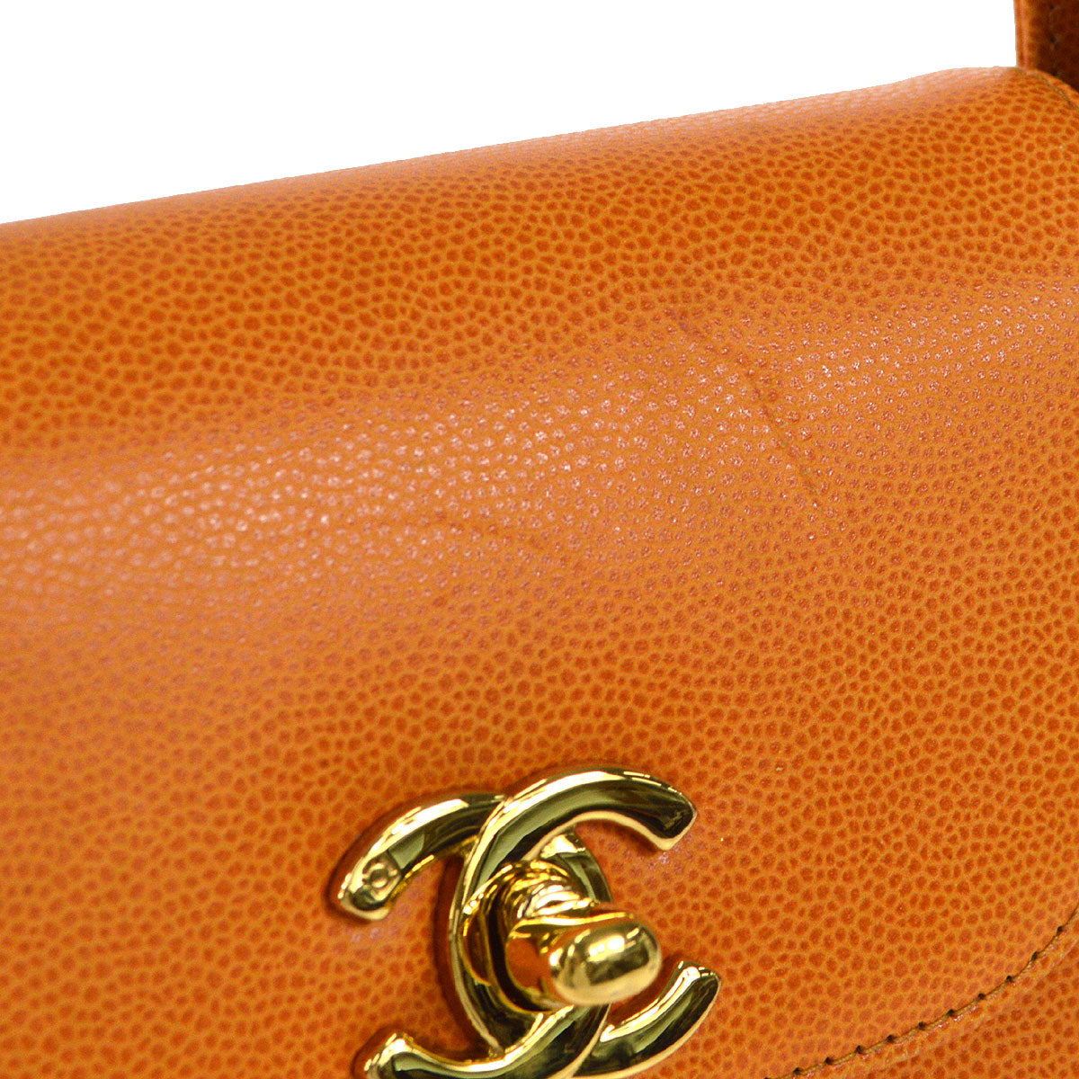 CHANEL 1998 Round Flap Handbag Medium Orange Caviar 54872