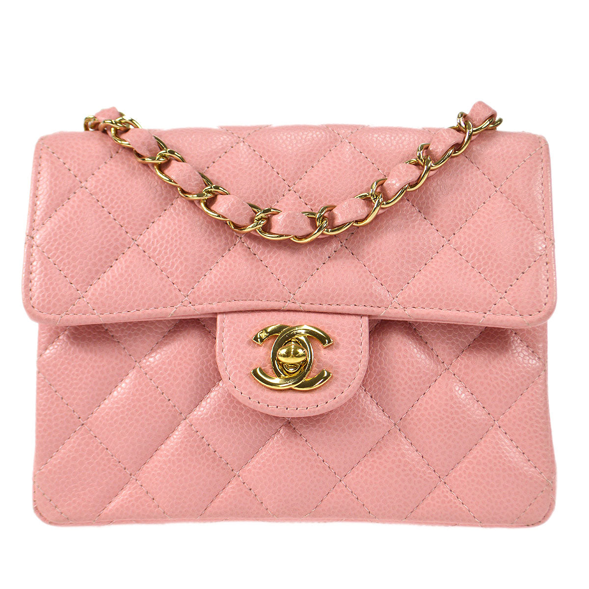 CHANEL★ 2003-2004 Classic Square Flap Mini 17 Pink Caviar 57685