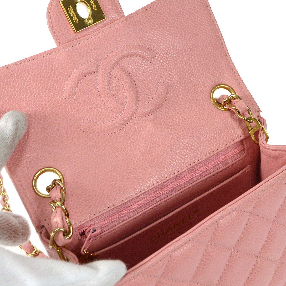 CHANEL★ 2003-2004 Classic Square Flap Mini 17 Pink Caviar 57685