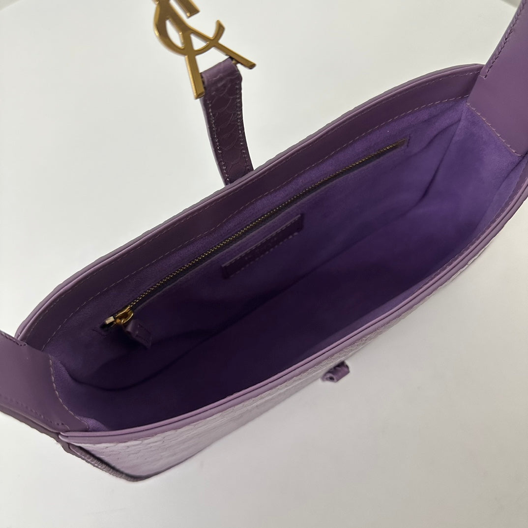 Luxury Saint Laurent Le 5 a 7 24 Snake Purple Lambskin Ghw