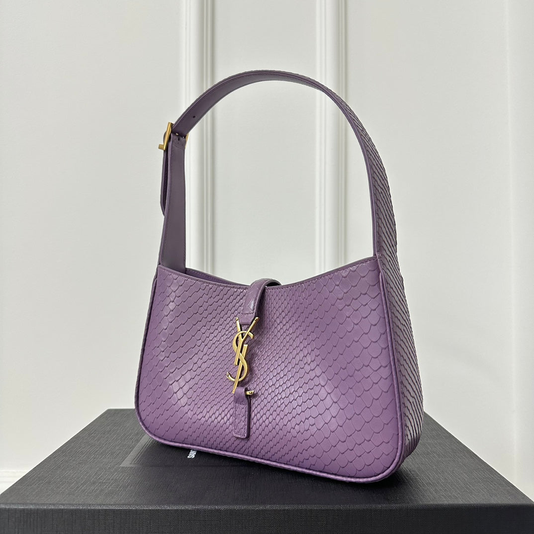 Luxury Saint Laurent Le 5 a 7 24 Snake Purple Lambskin Ghw