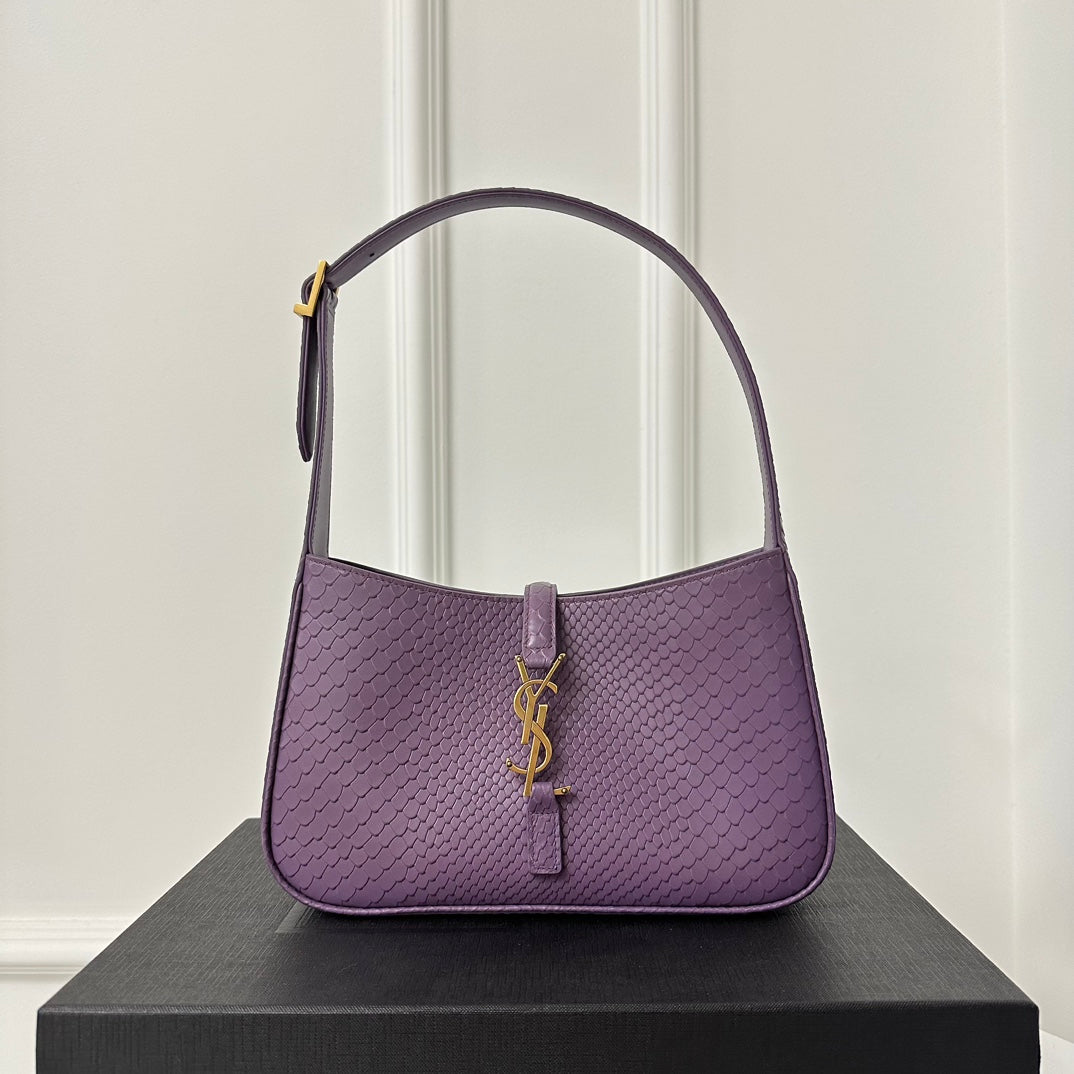 Luxury Saint Laurent Le 5 a 7 24 Snake Purple Lambskin Ghw
