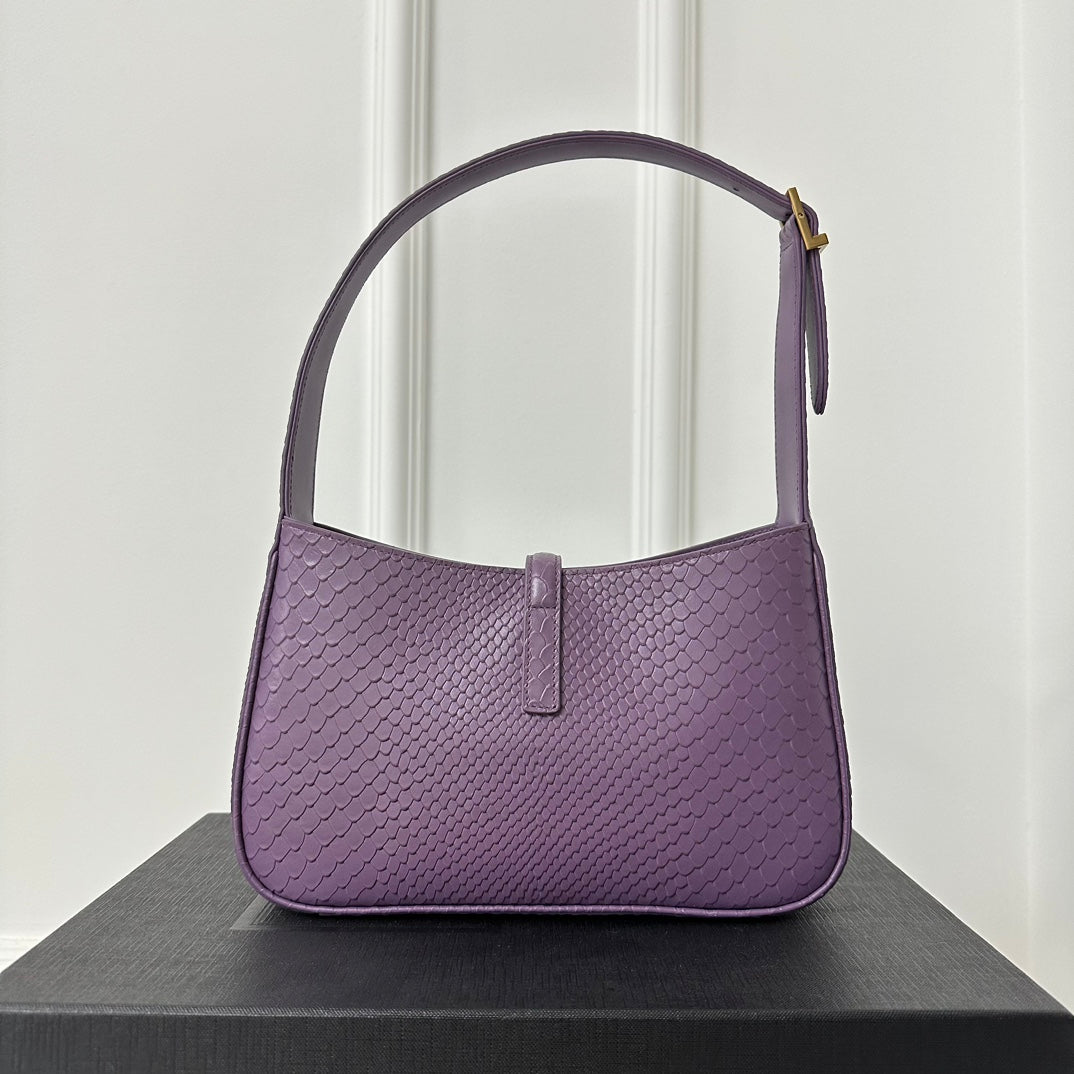 Luxury Saint Laurent Le 5 a 7 24 Snake Purple Lambskin Ghw