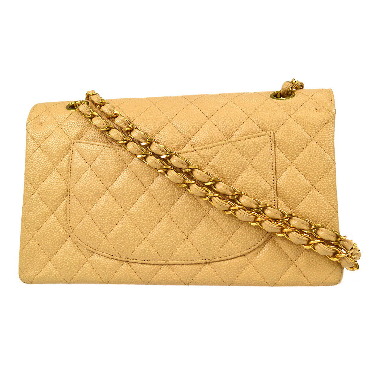 CHANEL Classic Double Flap Medium Shoulder Bag Beige Caviar 48531