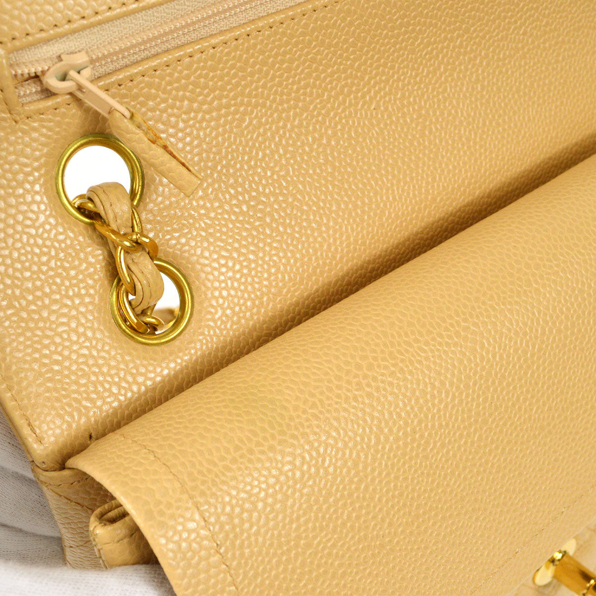 CHANEL Classic Double Flap Medium Shoulder Bag Beige Caviar 48531