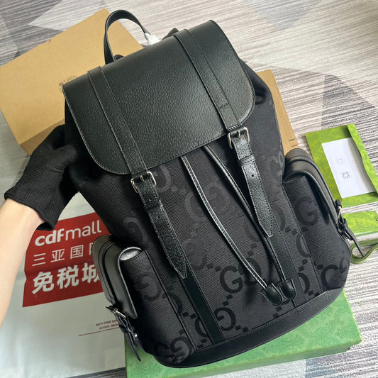 Luxury Gucci GG OPHIDIA LARGE 42 BACKPACK IN BLACK CANVAS AND CALFSKIN