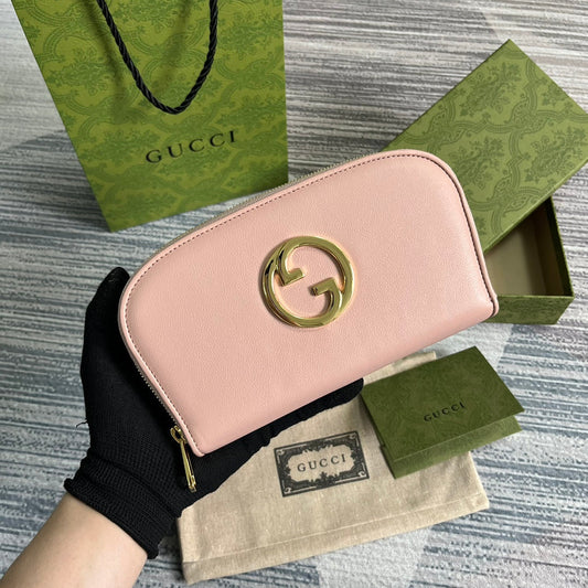 Luxury Gucci GG BLONDIE 21 FULL ZIP WALLET IN LIGHT PINK CALFSKIN