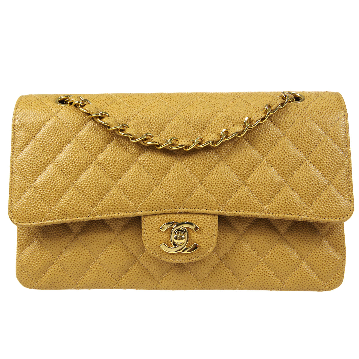 CHANEL Classic Double Flap Medium Shoulder Bag Beige Caviar 18728