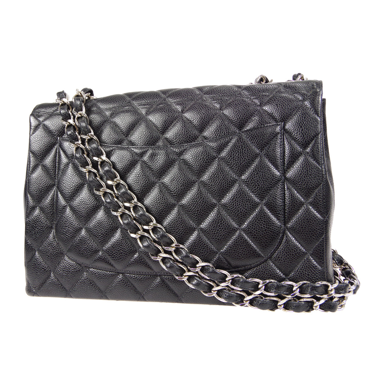 CHANEL Classic Flap Jumbo Double Chain Shoulder Bag Black Caviar 48505