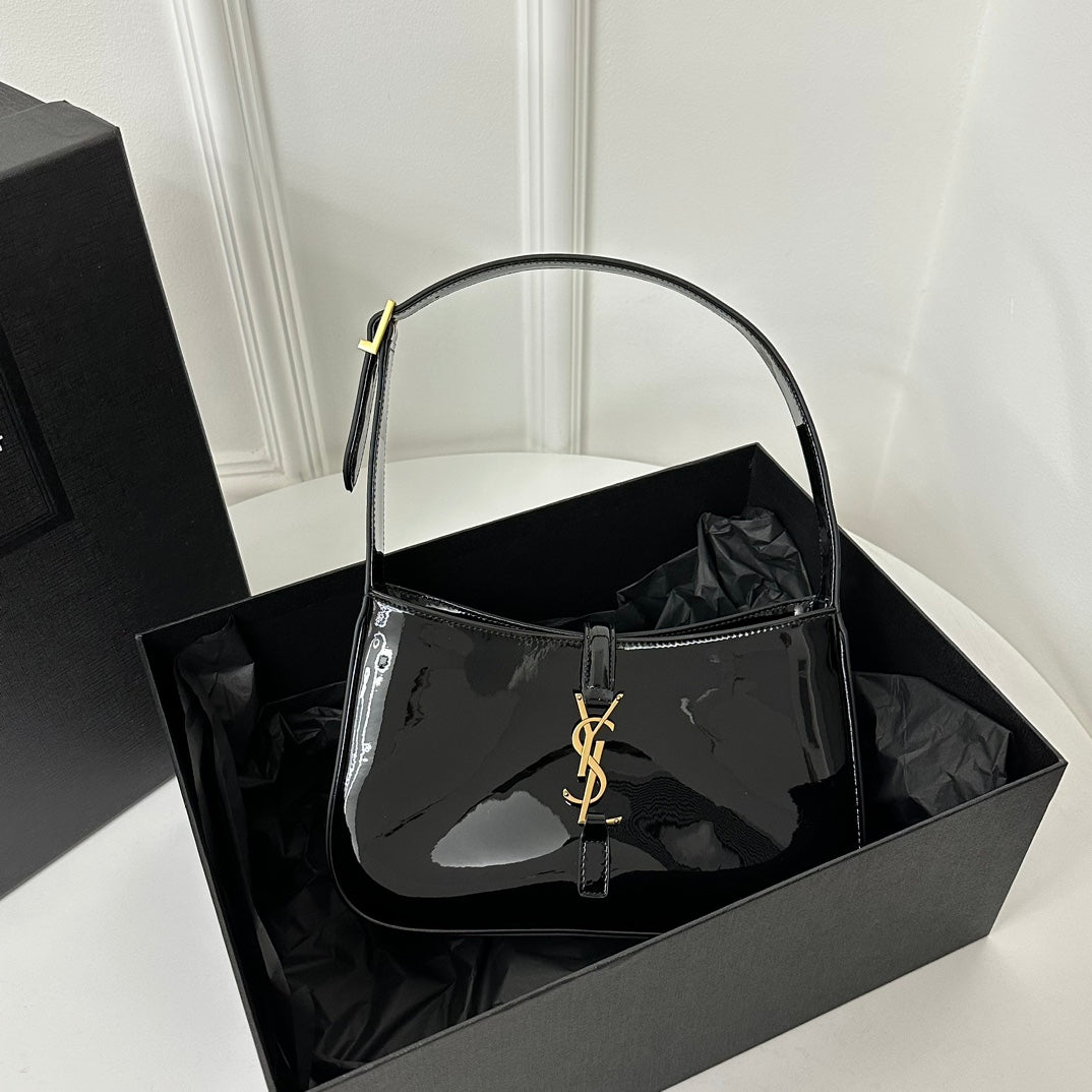 Luxury Saint Laurent Le 5 a 7 24 Black Shiny Lambskin Ghw