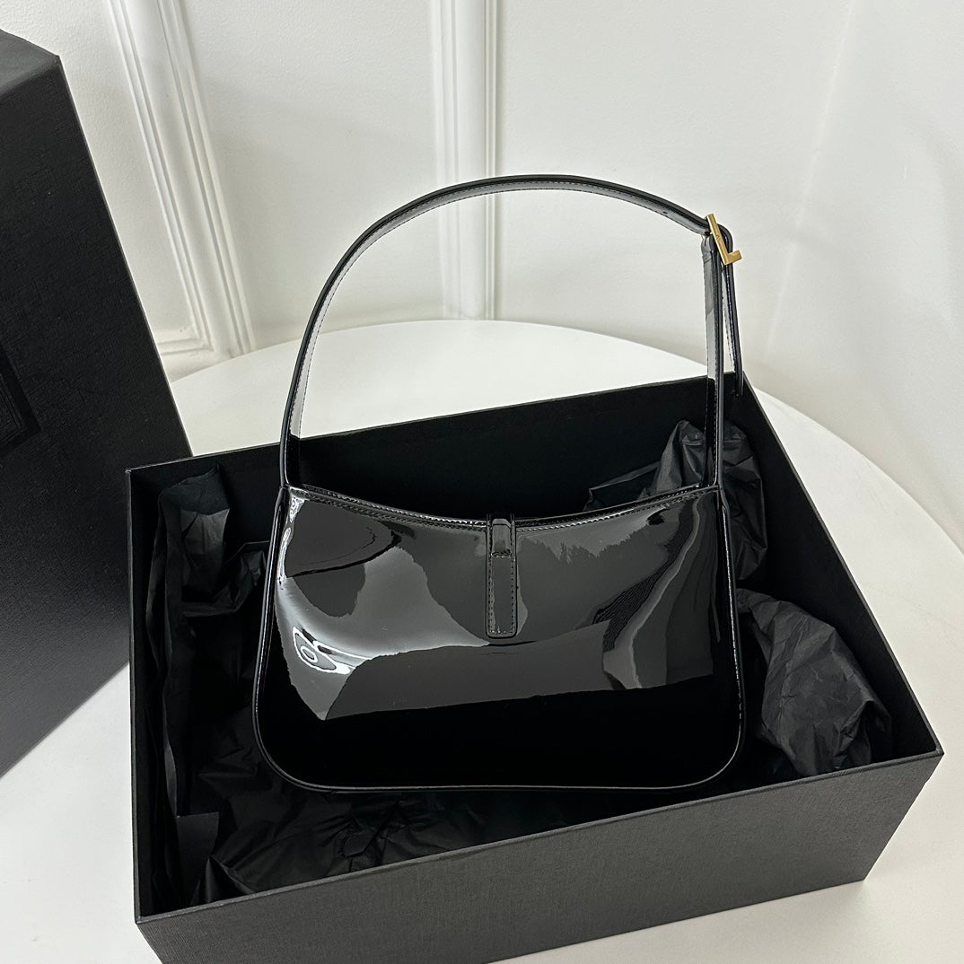 Luxury Saint Laurent Le 5 a 7 24 Black Shiny Lambskin Ghw
