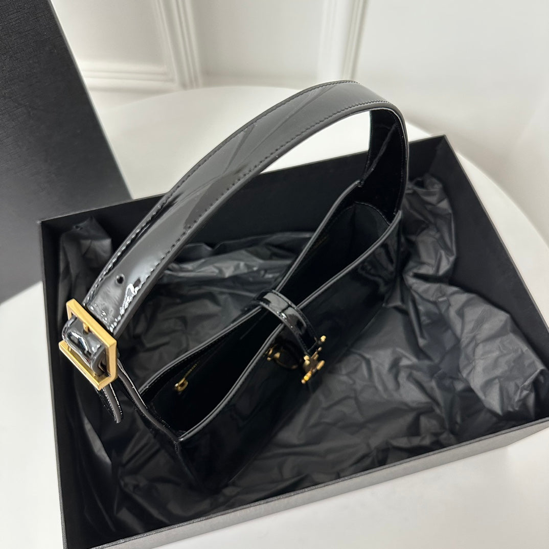 Luxury Saint Laurent Le 5 a 7 24 Black Shiny Lambskin Ghw