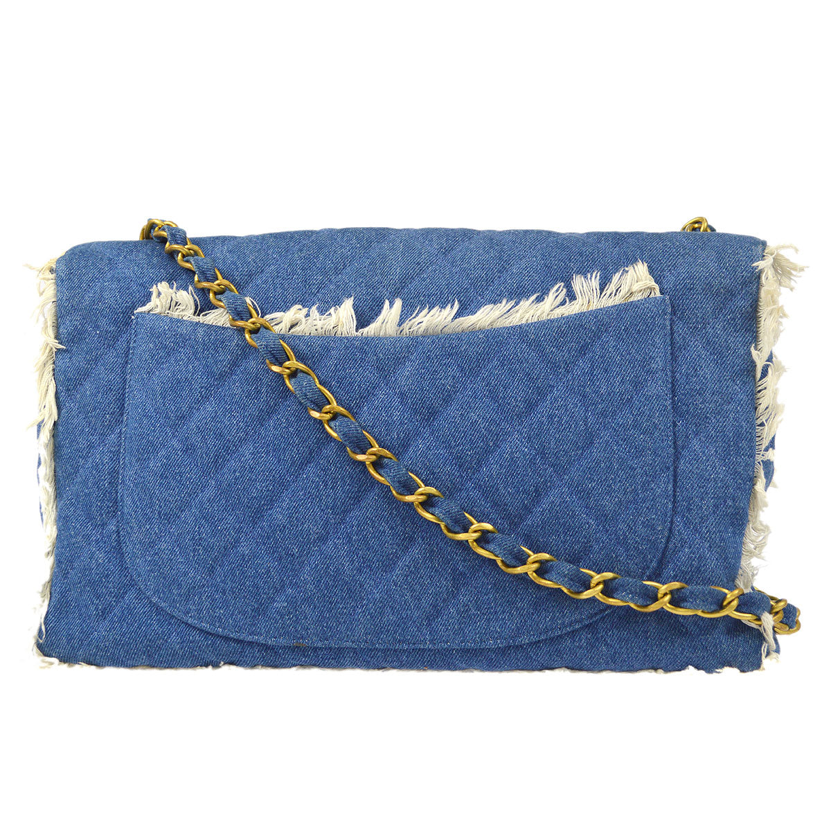 CHANEL Classic Flap Maxi Chain Shoulder Bag Indigo Denim 58227