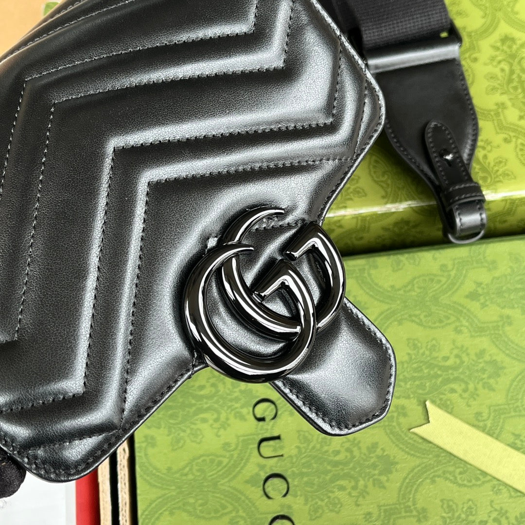 Luxury Gucci gg marmont mini 18cm all black calfskin