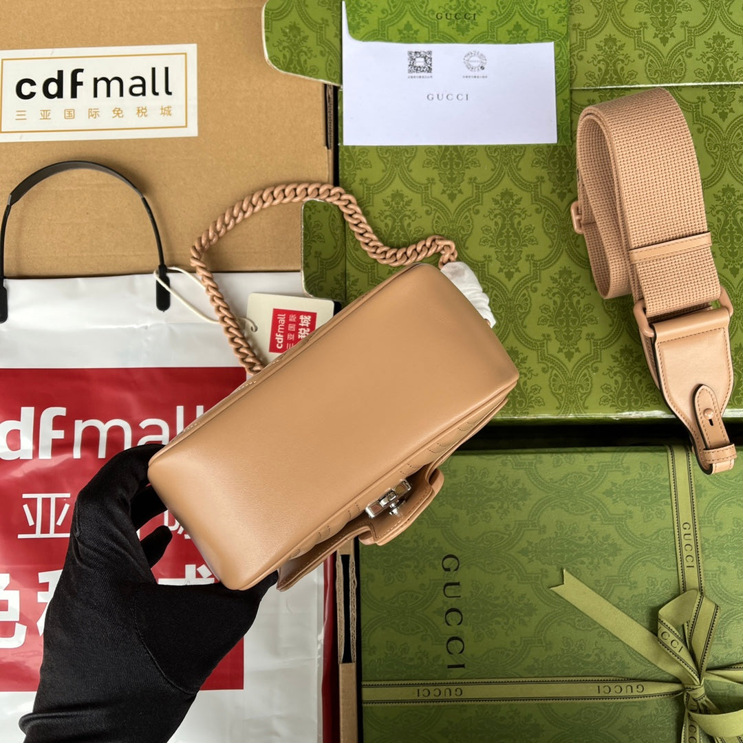 Luxury Gucci gg marmont mini 18cm all beige calfskin