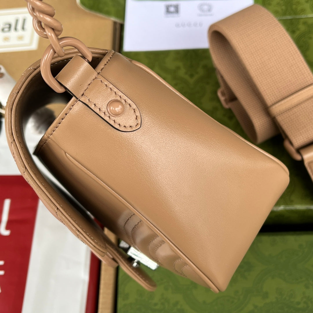Luxury Gucci MARMONT QUILTED SHOULDER BAG 18 IN CIDER BROWN CALFSKIN