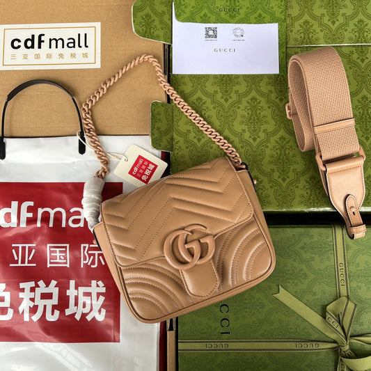 Luxury Gucci gg marmont mini 18cm all beige calfskin