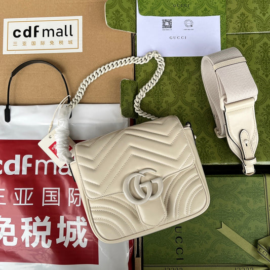 Luxury Gucci MARMONT QUILTED SHOULDER BAG 18 IN WHITE CALFSKIN