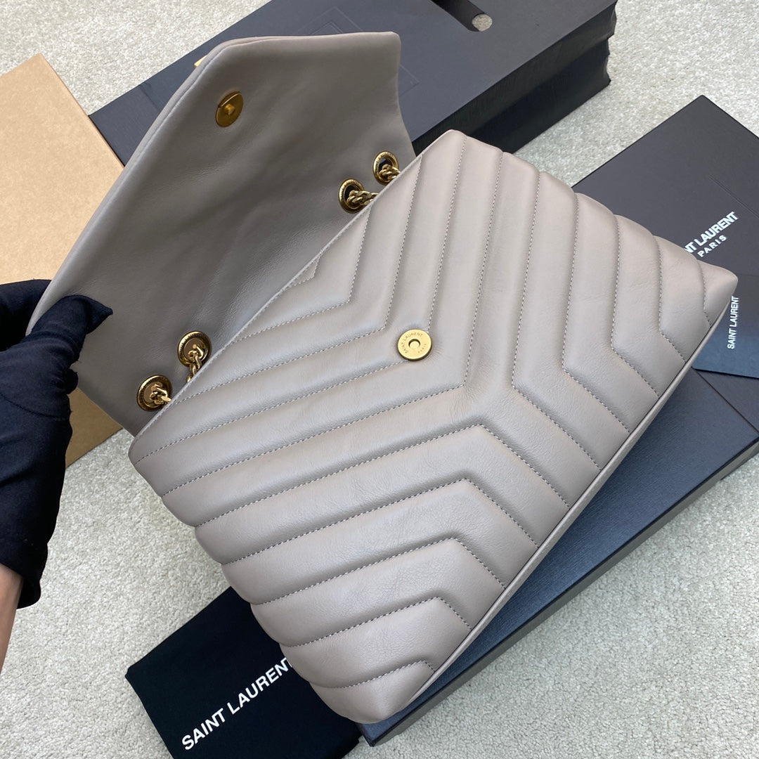 Luxury Saint Laurent LOULOU MEDIUM 32 GREY QUILTED LEATHER GOLD HARDWARE